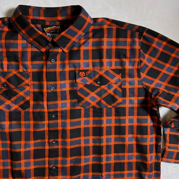 Born Scum Full Throttle Flannel Men's 3XL Orange Gray Black Skull Dixxon Harley - Picture 1 of 8